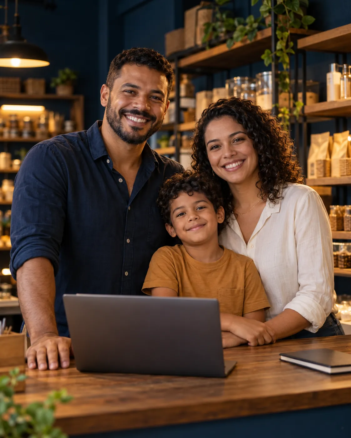 Imagem ilustrativa de empreendedor com sua família no próprio negócio.