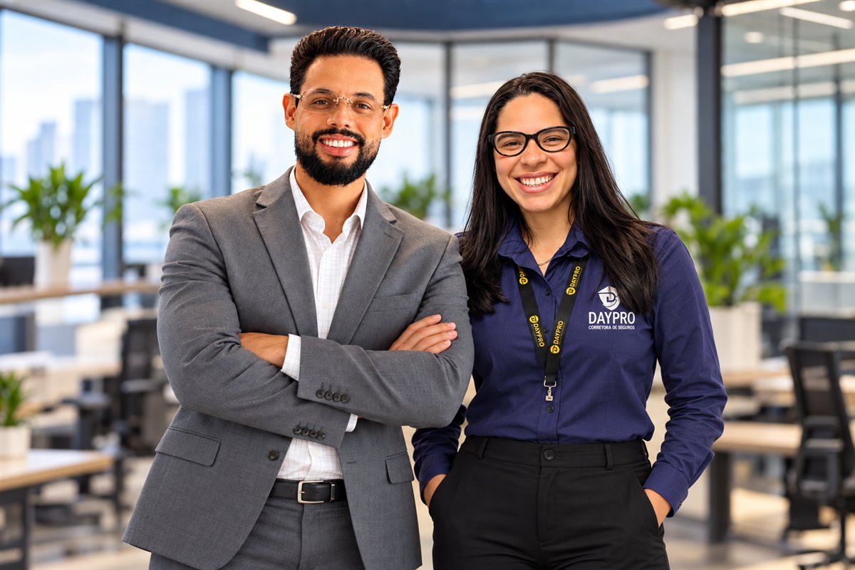 Dois profissionais com identidade visual Daypro em um escritório